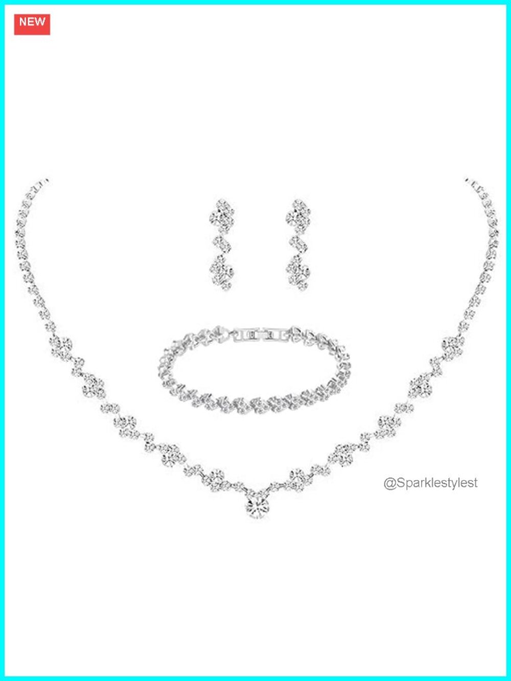 Silver Plated Crystal Wedding Jewelry Set Necklace Earrings Women